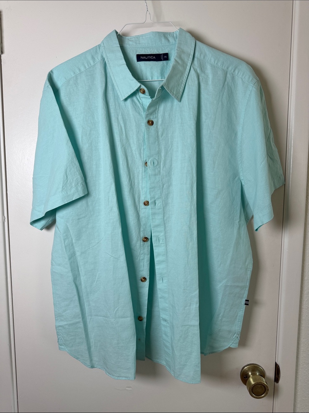 Nautica Men’s Linen button down short sleeve. Teal XXL